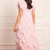 Genevieve Ruffled Gown in blush tulle with cascading ruffles and short sleeves — Needle & Thread | Endless UAE