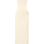 Cream sleeveless maxi dress with beaded neckline and side cutouts — Meshki | Endless UAE