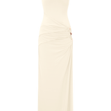 Cream sleeveless maxi dress with beaded neckline and side cutouts — Meshki | Endless UAE