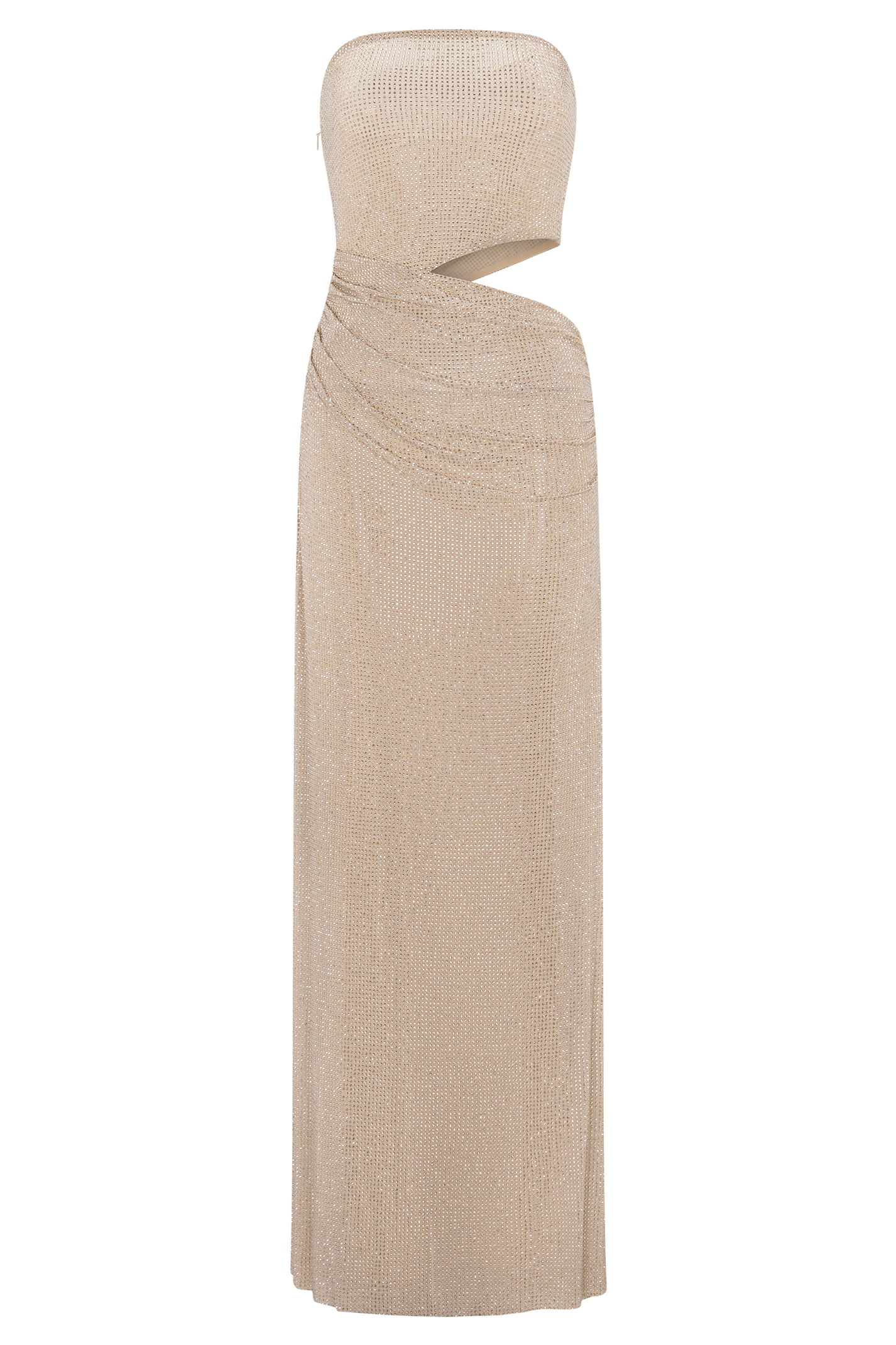 Starla Strapless Diamante Maxi Dress in champagne with cutout detail — Meshki | Endless UAE