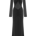 Black slinky maxi dress with mesh long sleeves and cutout details — Meshki | Endless UAE