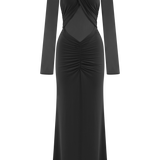 Black slinky maxi dress with mesh long sleeves and cutout details — Meshki | Endless UAE