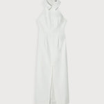 White halter collar maxi dress with front slit and pockets — Odd Muse | Endless UAE
