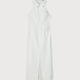 White halter collar maxi dress with front slit and pockets — Odd Muse | Endless UAE