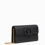 Black leather VLOGO chain wallet with gold hardware — Valentino | Endless UAE