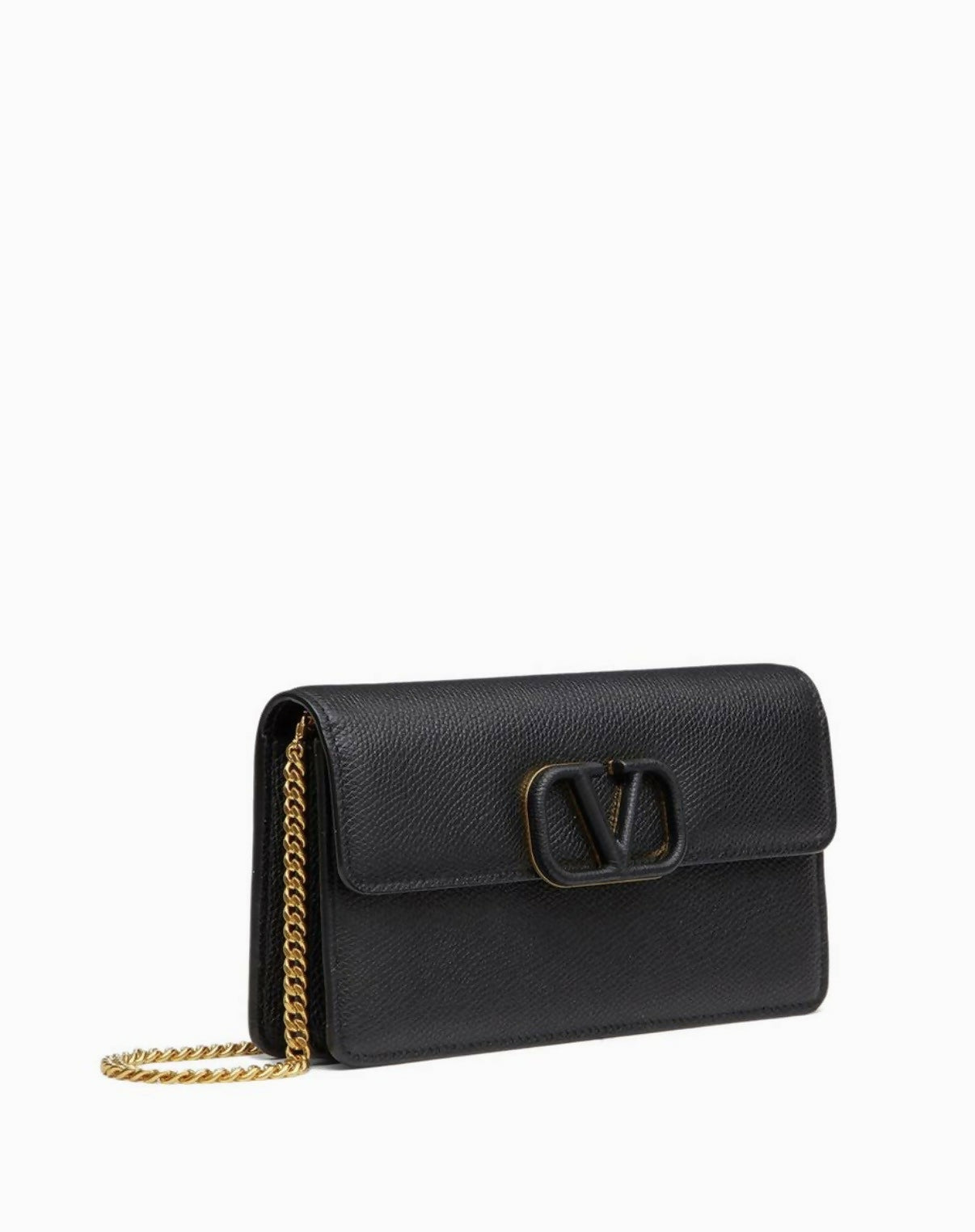 Black leather VLOGO chain wallet with gold hardware — Valentino | Endless UAE