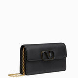 Black leather VLOGO chain wallet with gold hardware — Valentino | Endless UAE