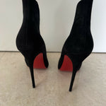 Black suede pointed-toe pumps with cream insoles and tan leather interior — Endless | Endless UAE