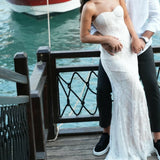 Valeria White Lace Strapless Bustier Maxi Dress