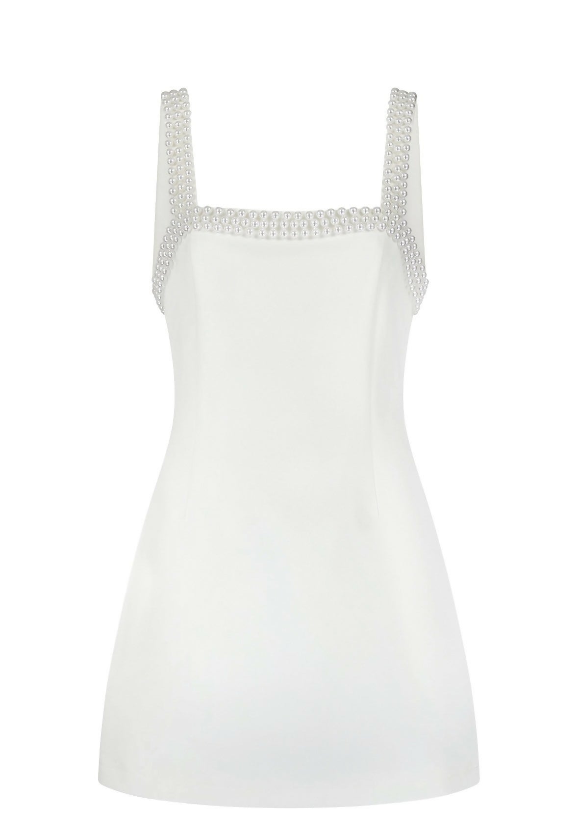 White mini dress with pearl embellished straps and square neckline — Odd Muse | Endless UAE