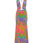 Colorful floral halter maxi dress with vibrant pink, purple, and green print — Runaway The Label | Endless UAE