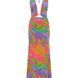 Colorful floral halter maxi dress with vibrant pink, purple, and green print — Runaway The Label | Endless UAE