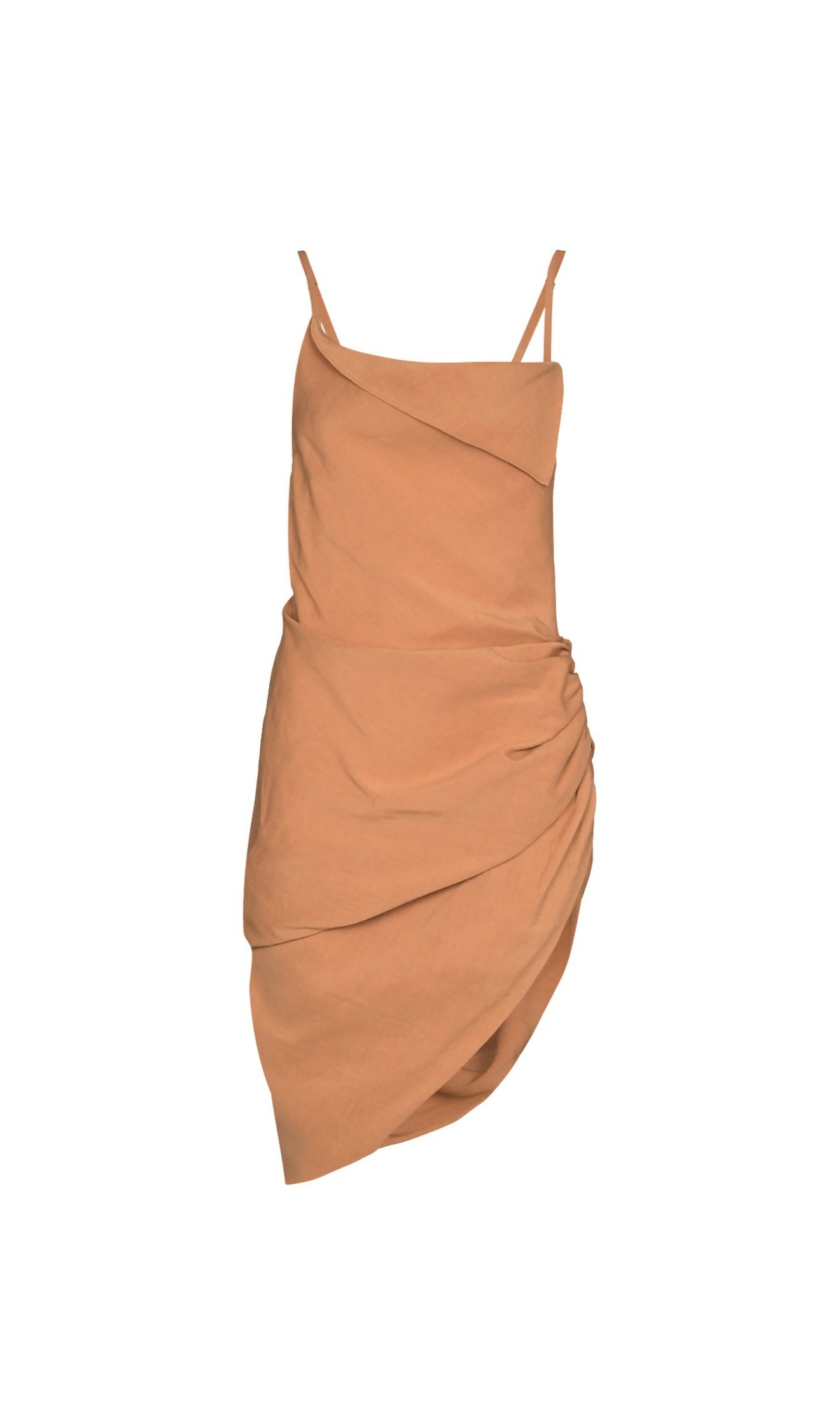 Peach asymmetrical dress with ruched side detail and thin straps — Jacquemus | Endless UAE