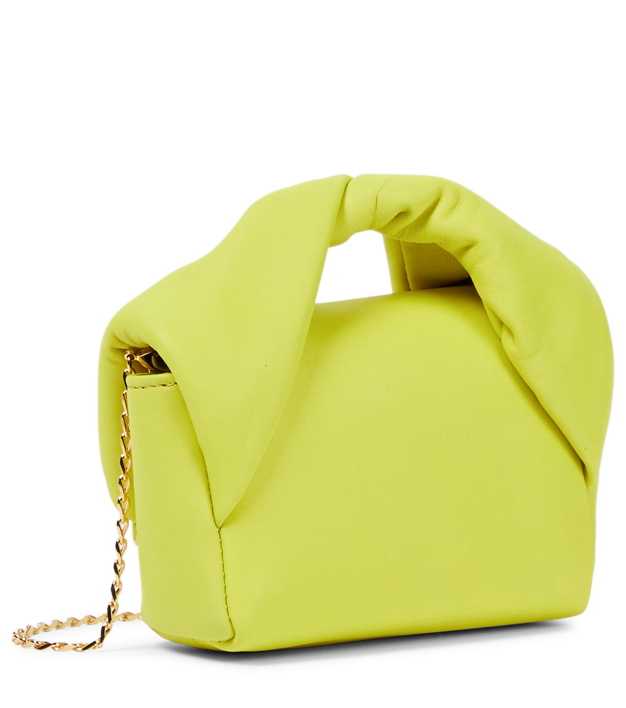 Lime yellow Twister Nano leather crossbody bag with knotted handle and gold chain strap — JW Anderson | Endless UAE