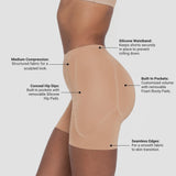 Beige hip and booty boosting shorts with silicone waistband and removable foam pads — Underhance | Endless UAE