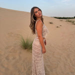 Lecia Co-ord Set in cream lace, featuring matching crop top and maxi skirt — Deme Studio | Endless UAE