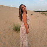 Lecia Co-ord Set in cream lace, featuring matching crop top and maxi skirt — Deme Studio | Endless UAE