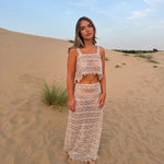 Lecia Co-ord Set in cream lace, featuring matching crop top and maxi skirt — Deme Studio | Endless UAE