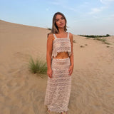 Lecia Co-ord Set in cream lace, featuring matching crop top and maxi skirt — Deme Studio | Endless UAE