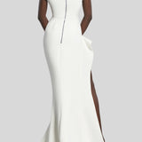 White cap-sleeve floor-length gown with high slit and draped neckline — Maticevski | Endless UAE