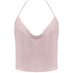 Blush crystal-embellished halter top with deep V-neckline — Nué | Endless UAE