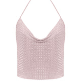 Blush crystal-embellished halter top with deep V-neckline — Nué | Endless UAE