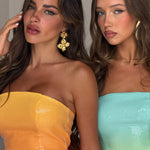 Malibu Midi Dress in rainbow ombre gradient from mint to coral — Runaway The Label | Endless UAE