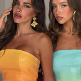 Malibu Midi Dress in rainbow ombre gradient from mint to coral — Runaway The Label | Endless UAE