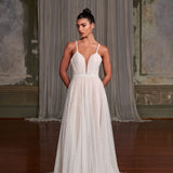 Indy wedding dress with plunging neckline and flowing skirt — Evie Young | Endless UAE