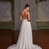 Indy wedding dress with plunging neckline and flowing skirt — Evie Young | Endless UAE