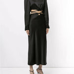 Black silk cropped shirt with wrap-around tie detail and button front closure — Christopher Esber | Endless UAE