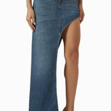 Asymmetric denim skirt with high waist and dramatic side slit — Coperni | Endless UAE