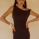 Black off-shoulder knit maxi dress with pleated hem detail — Seven Wonders | Endless UAE