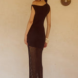 Black off-shoulder knit maxi dress with pleated hem detail — Seven Wonders | Endless UAE
