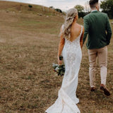 Bride wearing white lace mermaid wedding gown with train — JESSICA COUTURE | Endless UAE