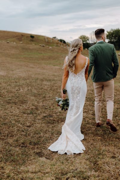 Bride wearing white lace mermaid wedding gown with train — JESSICA COUTURE | Endless UAE