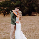 Bride wearing white lace mermaid wedding gown with train — JESSICA COUTURE | Endless UAE