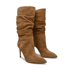 Camel brown suede slouchy mid-calf boots with pointed toe and stiletto heel — Paris Texas | Endless UAE