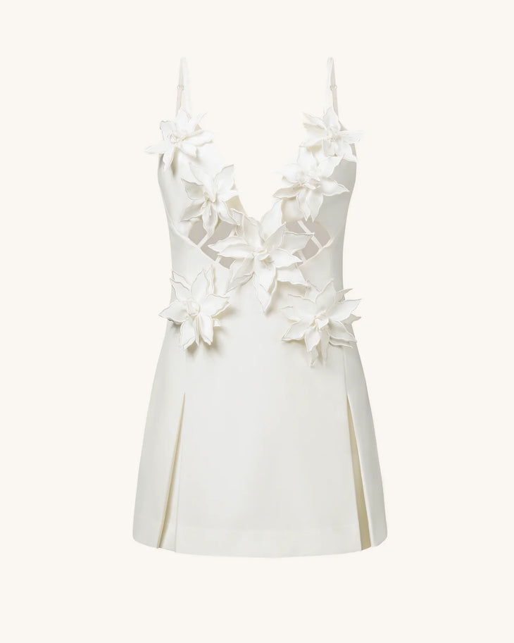 White floral mini dress with V-neckline and cutout details — JW PEI | Endless UAE