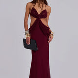 Burgundy maxi dress with twisted cutout bodice and draped halter neckline — Jaded London | Endless UAE