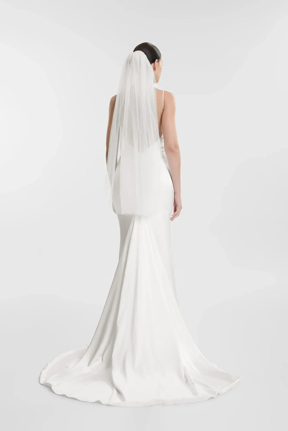 Paloma Veil in ivory silk tulle, styled on bride from back — Kyha Studios | Endless UAE