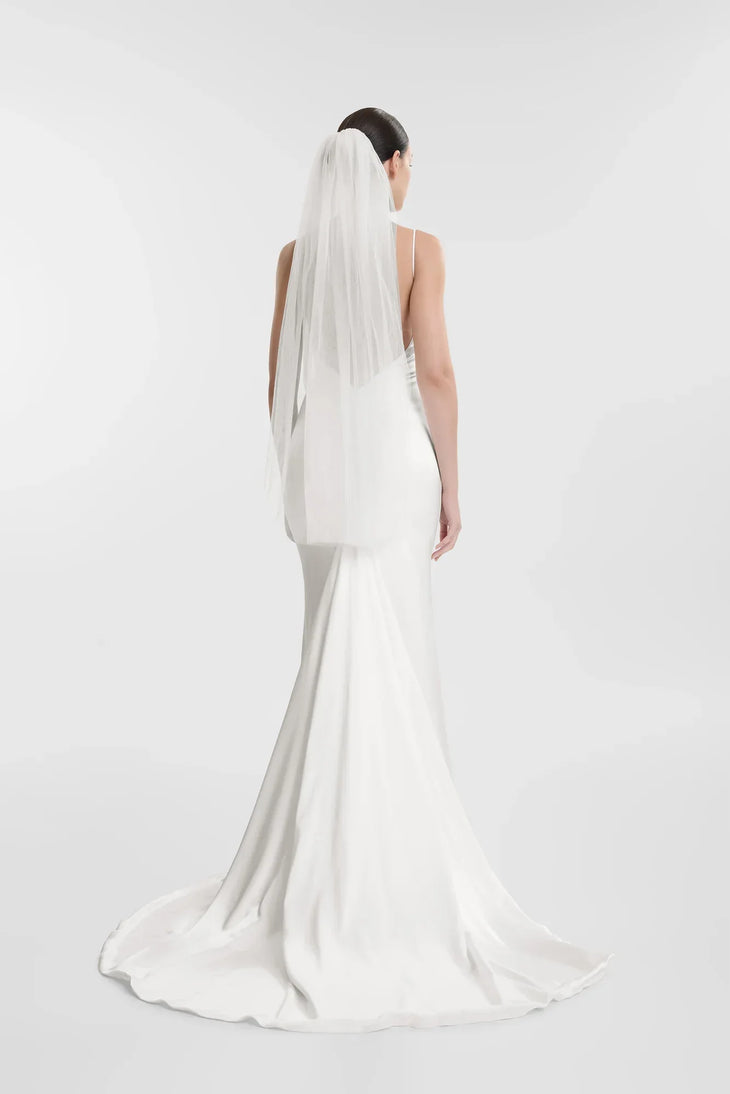 Paloma Veil in ivory silk tulle, styled on bride from back — Kyha Studios | Endless UAE