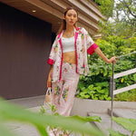Elena II Guava Print Ensemble featuring red and white tropical print cardigan with crop top and matching pants — Kith | Endless UAE