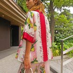Elena II Guava Print Ensemble featuring red and white tropical print cardigan with crop top and matching pants — Kith | Endless UAE