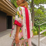 Elena II Guava Print Ensemble featuring red and white tropical print cardigan with crop top and matching pants — Kith | Endless UAE