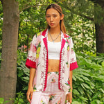 Elena II Guava Print Ensemble featuring red and white tropical print cardigan with crop top and matching pants — Kith | Endless UAE