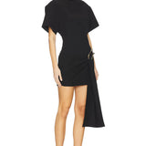 Black Martini Mini Dress with asymmetrical draped side panel and short sleeves — Lioness | Endless UAE