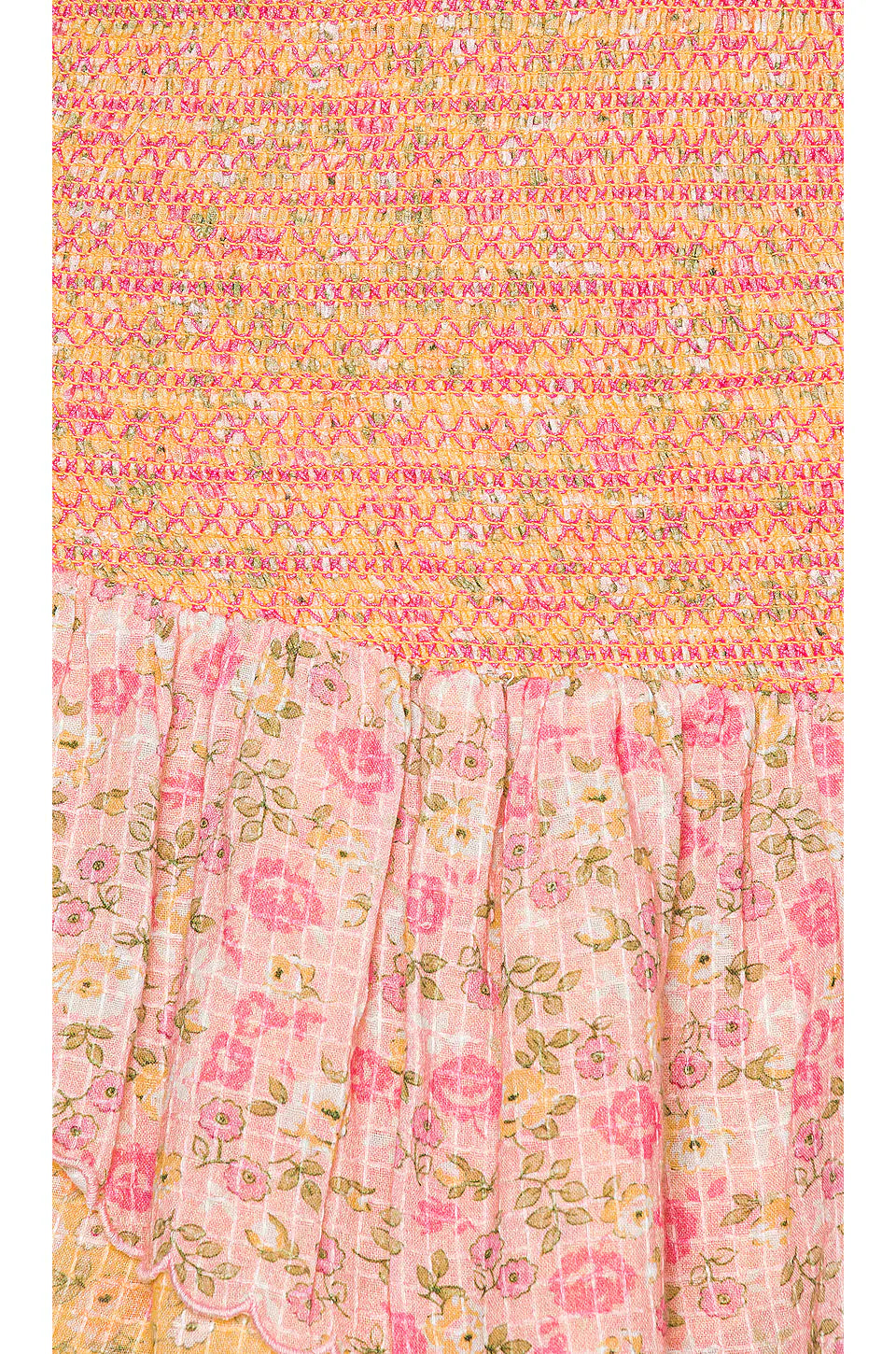 Pastel pink floral mini dress with smocked bodice and ruffle hem detail — LoveShackFancy | Endless UAE