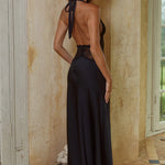 Black halter maxi dress with lace waist detail — Runaway The Label | Endless UAE