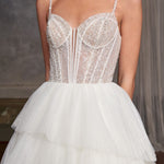 Beaded corset wedding dress with tiered tulle skirt and thin straps — You&I Bridal | Endless UAE